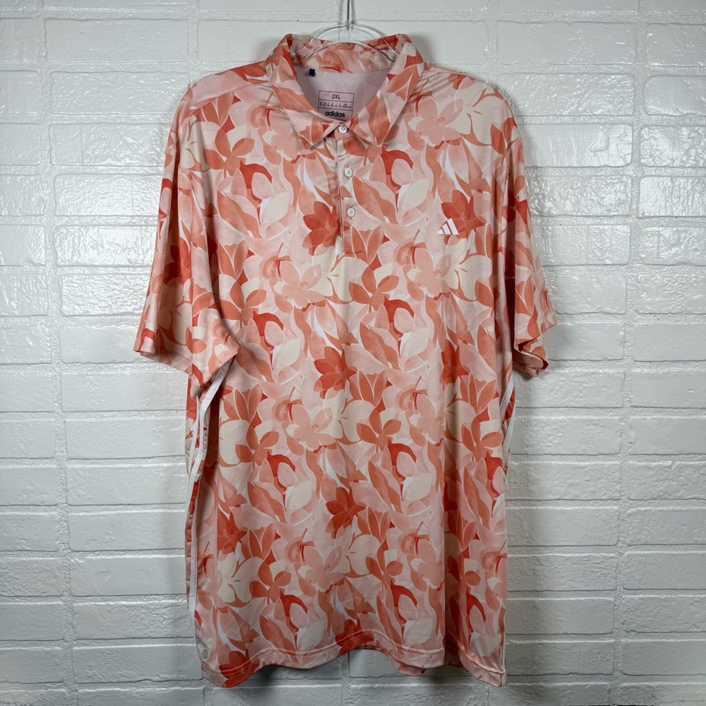 Adidas Golf Polo Shirt Mens 2XL Coral Floral Stretch Athleisure Summer Vacation